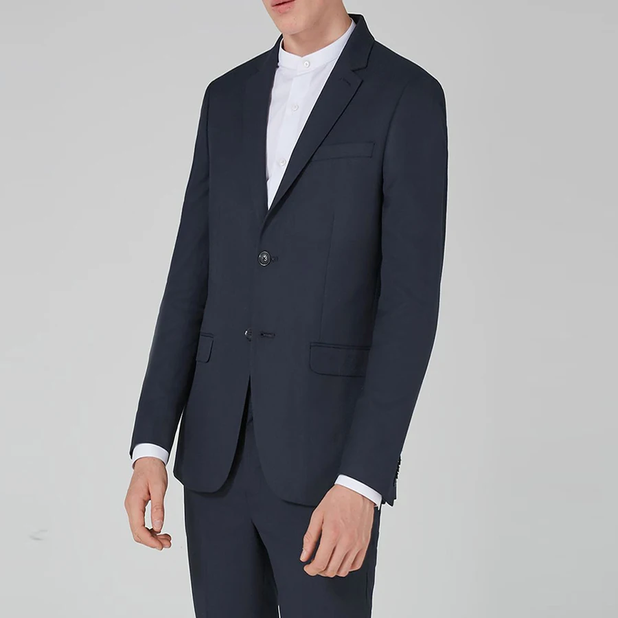 Navy Blue Smart Casual Business Suit Groom Tuxedos Wedding Suits Fashion Prom Party Suits Slim Fit 2Pcs (Jacket+Pants) 2019