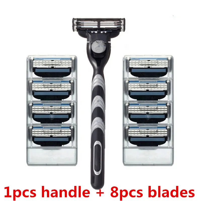 8pcs Blades + 1pcs Handle, Face Care Shaving Razor Blade For Men 3