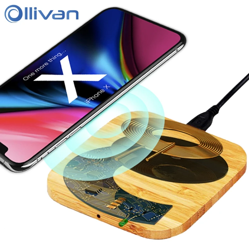 

OLLIVAN Fast Wireless Charger For iPhone X/XR/8 Plus Bamboo Qi Quick Charging Pad For Samsung Galaxy S9/S9 Plus/S8/Note 8 NOte9