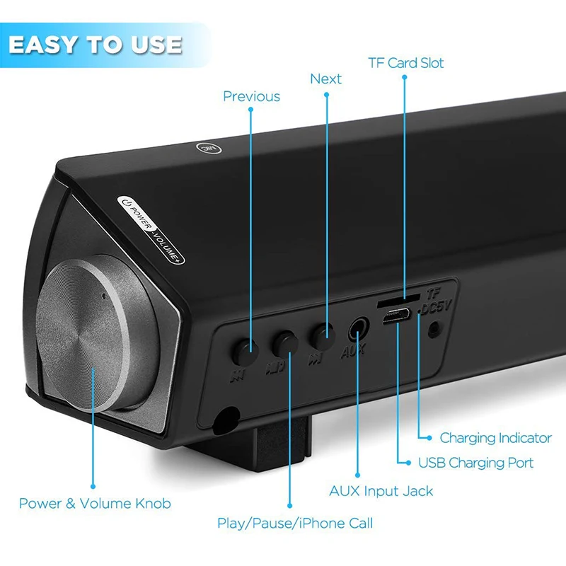 Sound Bar TV Soundbar Wired and Wireless Bluetooth Home Theater TV Speaker, Surround Sound Bar for TV, PC, Cellphone
