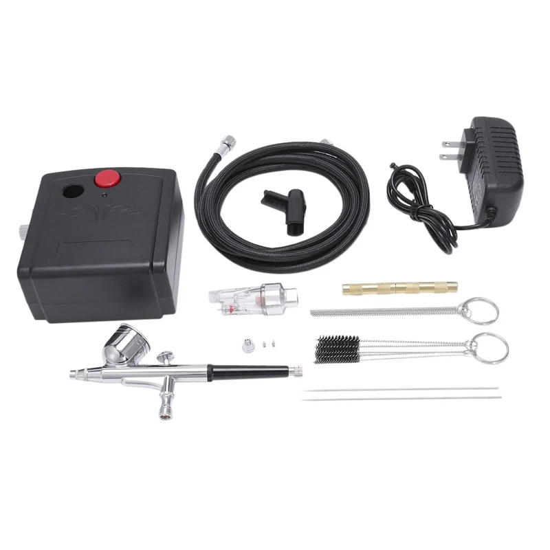 

Us Plug,Mini Double Action Compressor Set For Nail Set Model Cake Decoration With 0.2 0.5Mm Nozzle