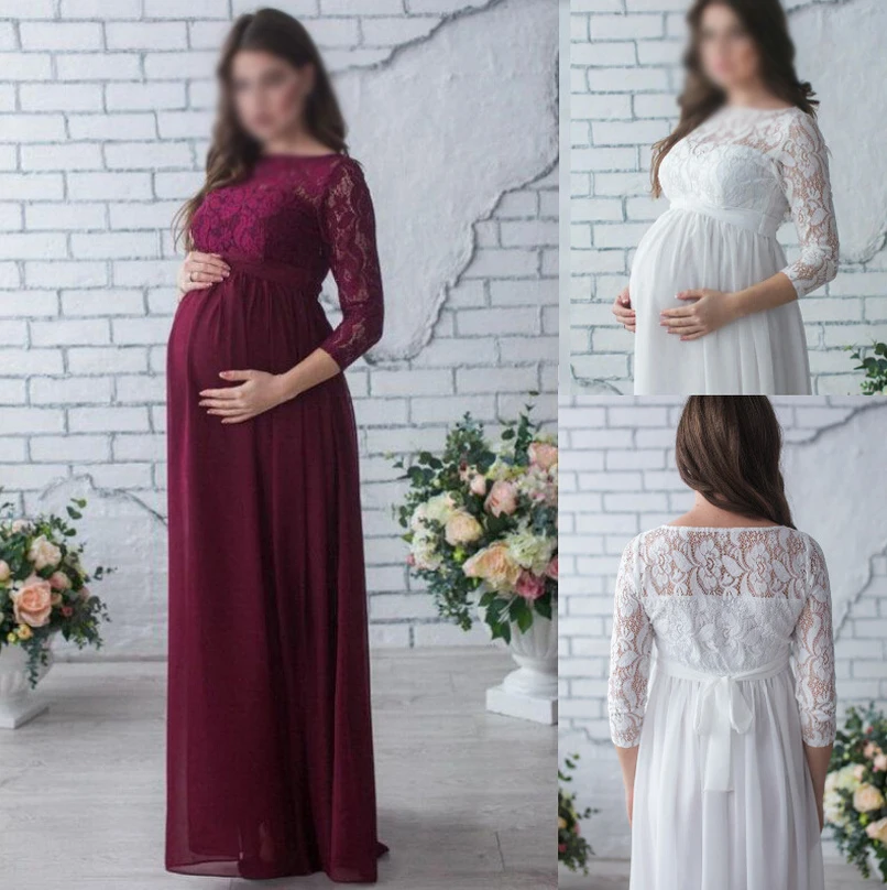 

Photography maternity lace dress prop photo shooting lace Maternity Gowns Sheer Pregnancy beach wedding dress [Yelaumoky]
