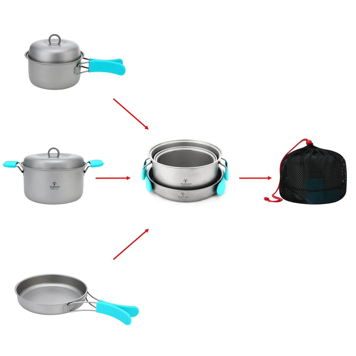 Tomshoo набор из 3 предметов, титановая кухонная утварь, походная посуда для пикника, набор инструментов для приготовления пищи, кастрюля, Туристическая посуда