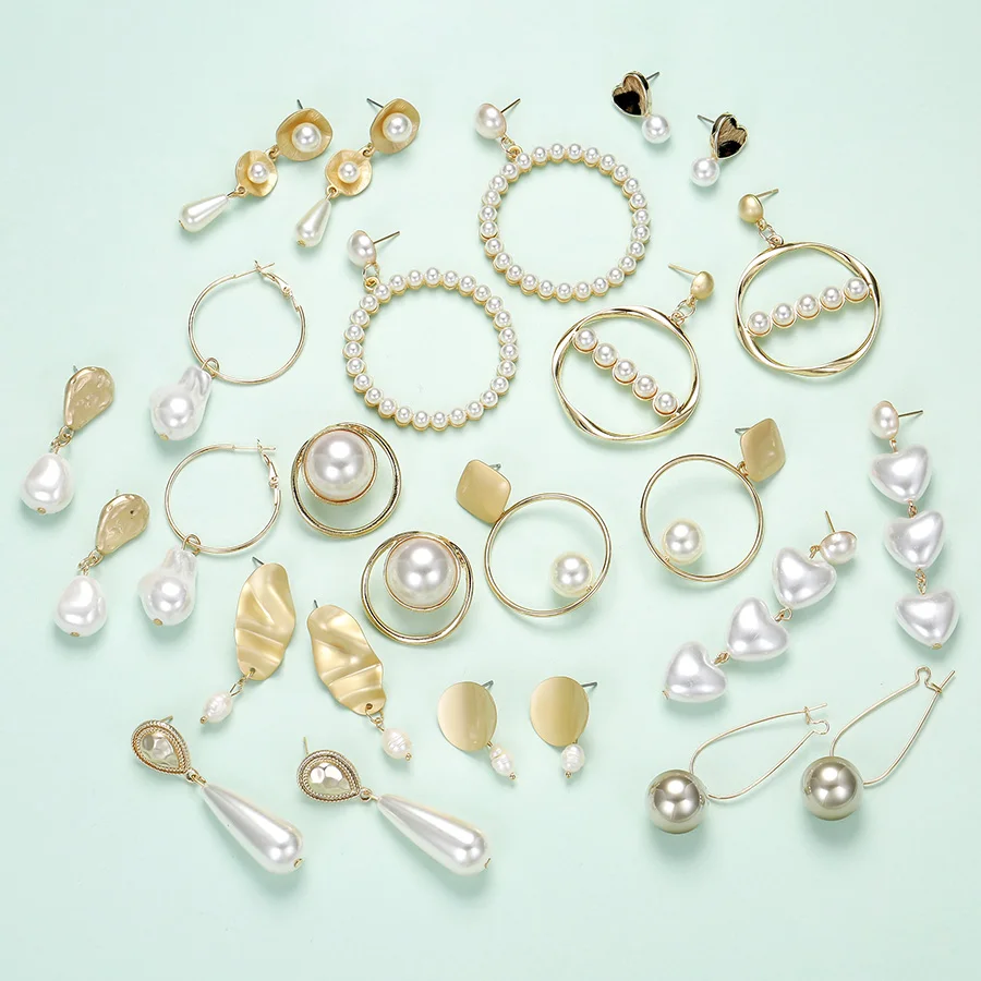 

13 Styles Matte Gold Earrings for Women Irregular Pearl Drop Earring Jewelry Fashion Big Small Long Earing Wedding Gift for Girl