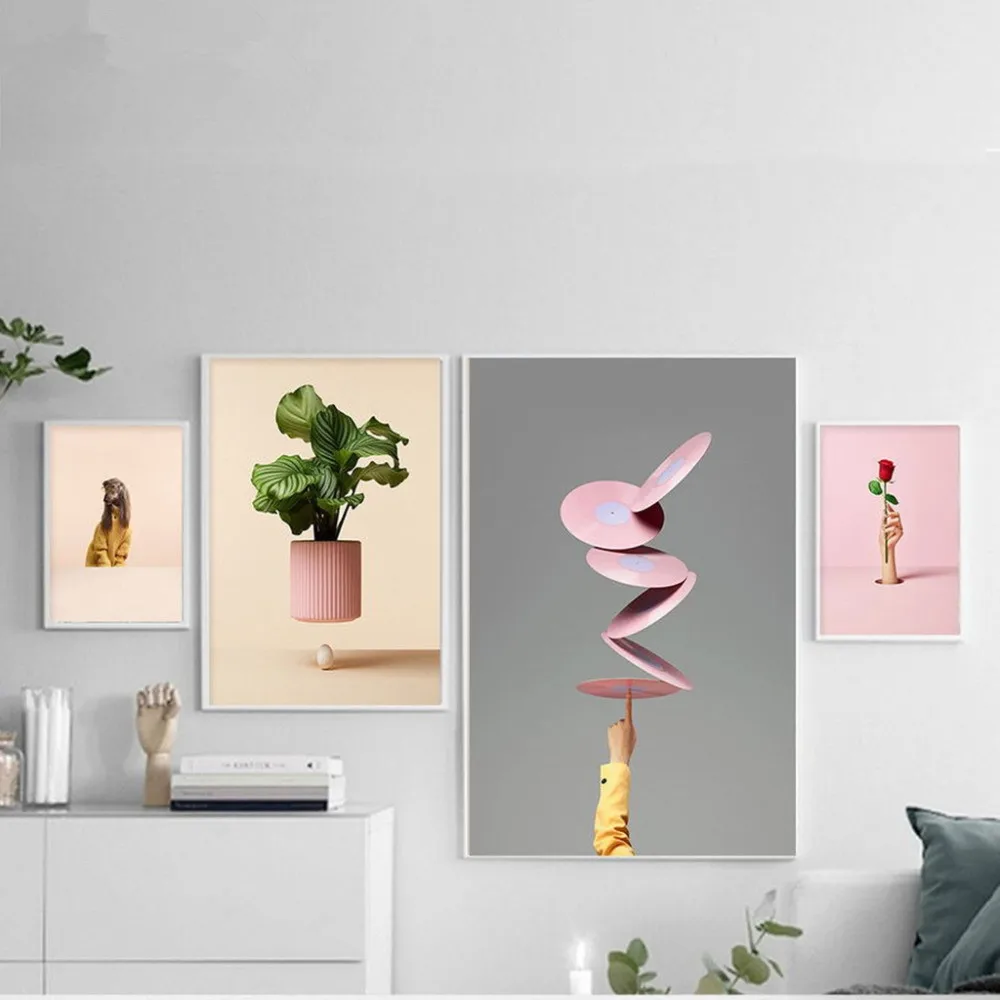 Modern-Style-Green-Plant-Rose-Posters-and-Prints-Wall-Art-Canvas-Painting-Dog-Wall-Pictures-for