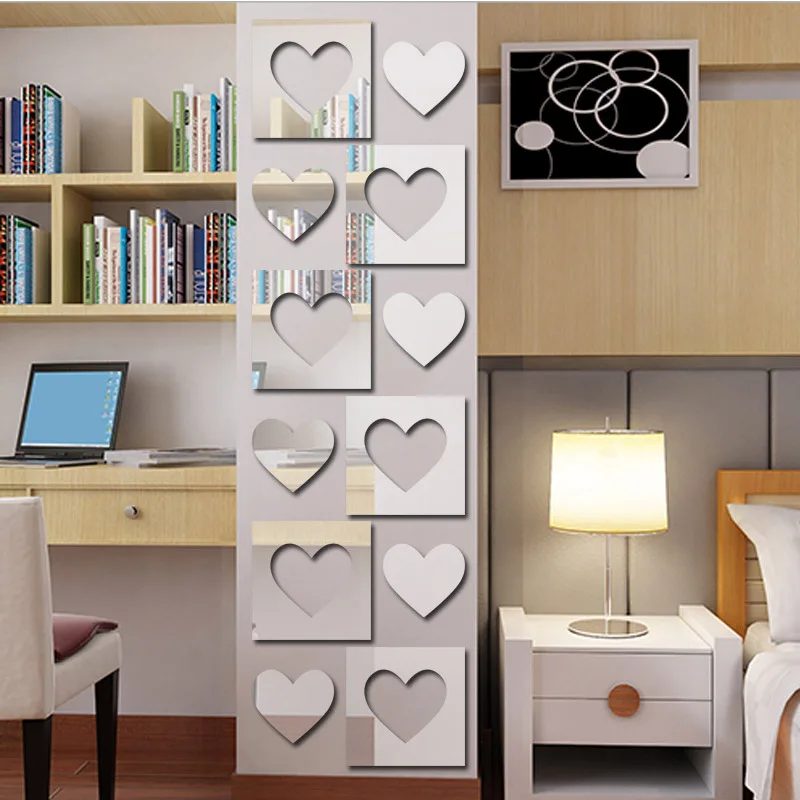 

6ps Heart - shaped mirror combination decorative mirror living room decoration decorative mirror Home decoration accessories