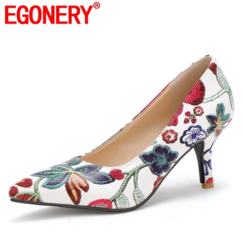 EGONERY zapatos de fiesta con flores para mujer, calzado de tacón fino