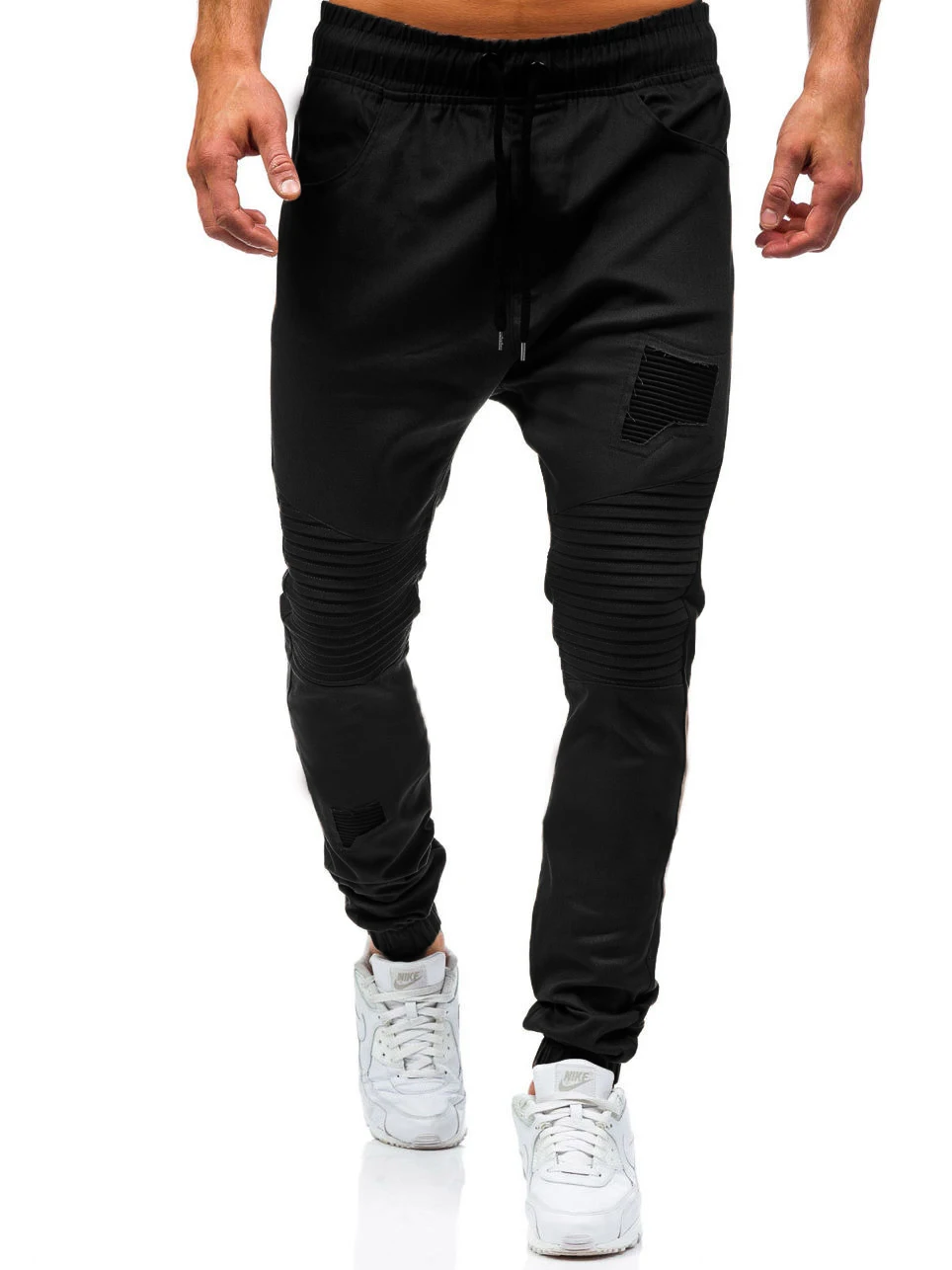 Г. мужские новые модные мужские брюки Чинос повседневные беговые Штаны хлопковые спортивные штаны со свободными группа манжеты - Цвет: Черный
