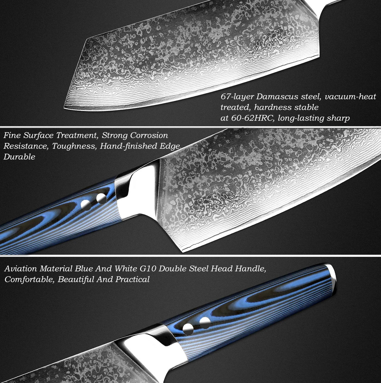 XITUO поварские ножи vg10 японский дамасский кухонный нож из нержавеющей стали Профессиональная кухонная утварь Инструмент Синий G10 ручка