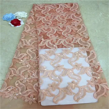 

2019 New Fashion French Net Lace Fabric For Women Nice Dress Most Popular Nigerian Sequins Lace Fabric