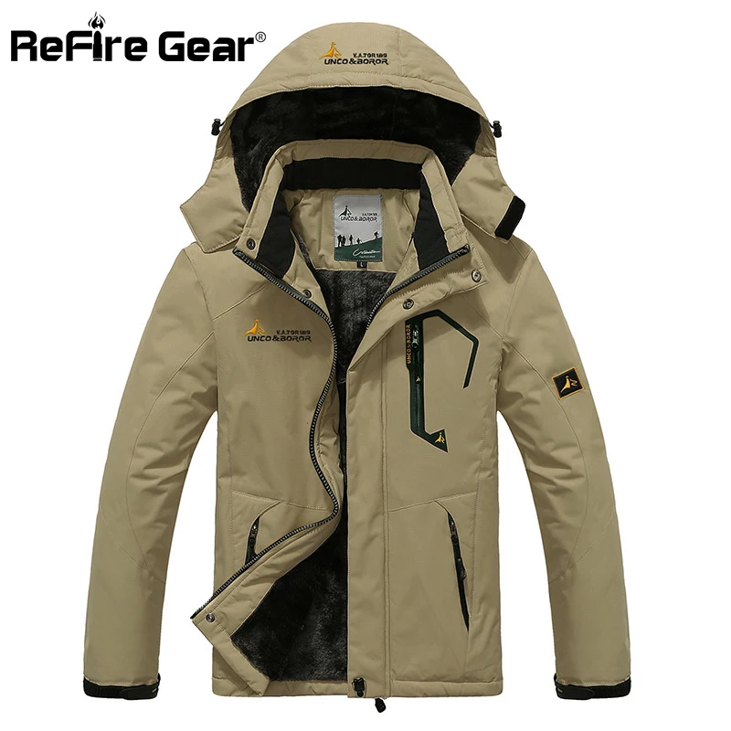 

ReFire Gear Winter Waterpooof Jacket Men Warm Windproof Thick Fleece Coat Casual Outerwear Removable Hooded Windbreaker Jackets