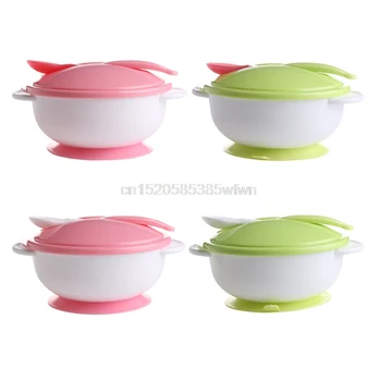 

Baby Kids Sucker Bowl Spoon Set Toddler Baby Feeding Eating Food Non-slip Two-handed Sucker Bowl + Spoon #HC6U# Drop shipping