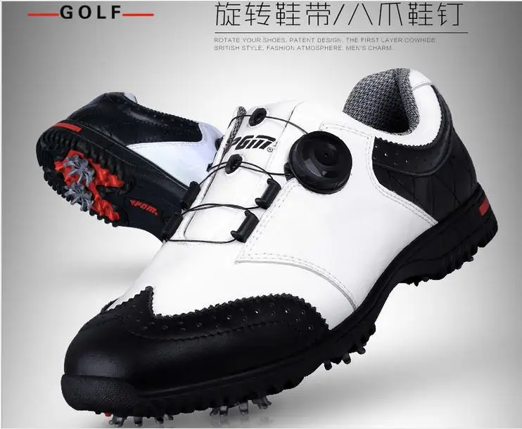 

PGM golf mens shoes convenient comfortable knob system GOLF Men's shoes waterproof genuine leather spikers screw locking device