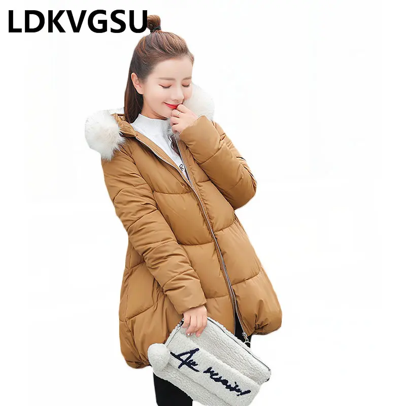 Vers Le A Femme Mignon Survêtement pink long Lâche Doux New Moyen Black Femmes Coton 2018 Is967 Parka Style D'hiver Épaissir Bas ligne Chaud Veste Manteau caramel htQsrd