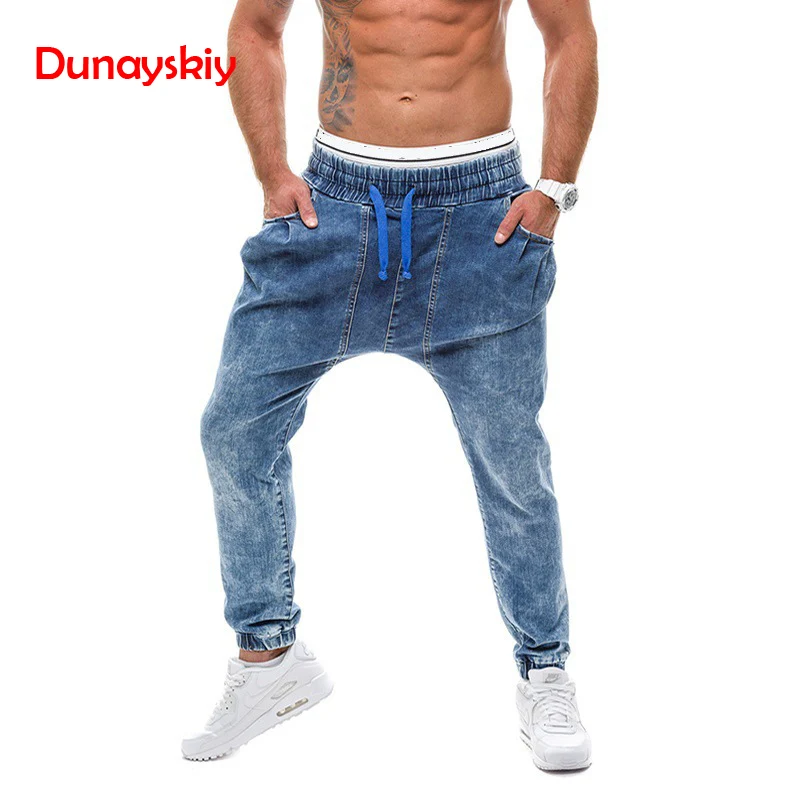 

2019 Hip Hop Streetwear Blue Jeans Haren Pants Male Jeans Demin Trousers Sweatpants Denim Long Pants Joggers Men Plus Size