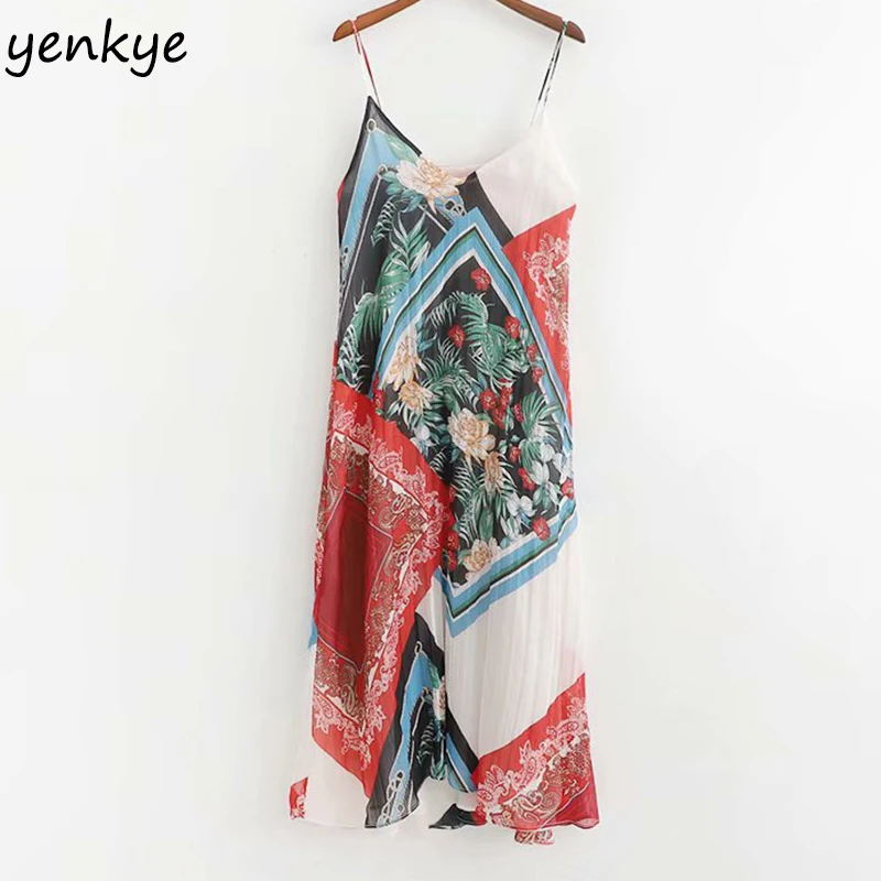 

2019 Women Sexy Sling Vintage Floral Print Chiffon Dress Female Backless Sleeveless V Neck A-line Beach Summer Long Dress Maxi