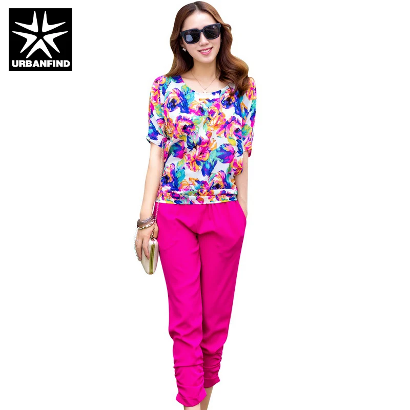 New Fashion Women Flower Print Clothing Sets Size L 4XL Summer Clothes