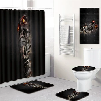 

5Pcs/Set 3D SKull Shower Curtain Bath Rug Set Toilet Cover Bath Mat Set Bathroom Accessories Curtains With Hooks