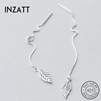 

INZATT Real 925 Sterling Silver Chain Tassel Elegant Leaves Drop Earrings For Women Cute Party Minimalist Fine Jewelry 2019 Gift