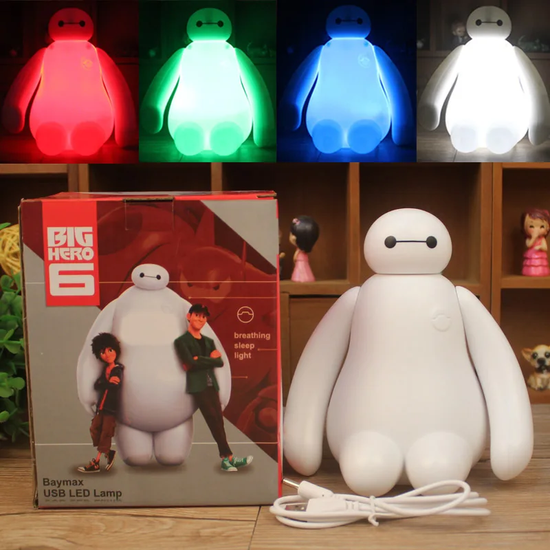 FENGLAIYI мультфильм Baymax Hero 6 Красочный красный-зеленый-синий светодиод Перезаряжаемый USB белый Ночник декор для детской спальни детские подарки