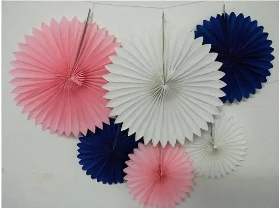 6 Pcs Mixed Sizes 12 16 Royal Blue Pink White Party Paper Fan