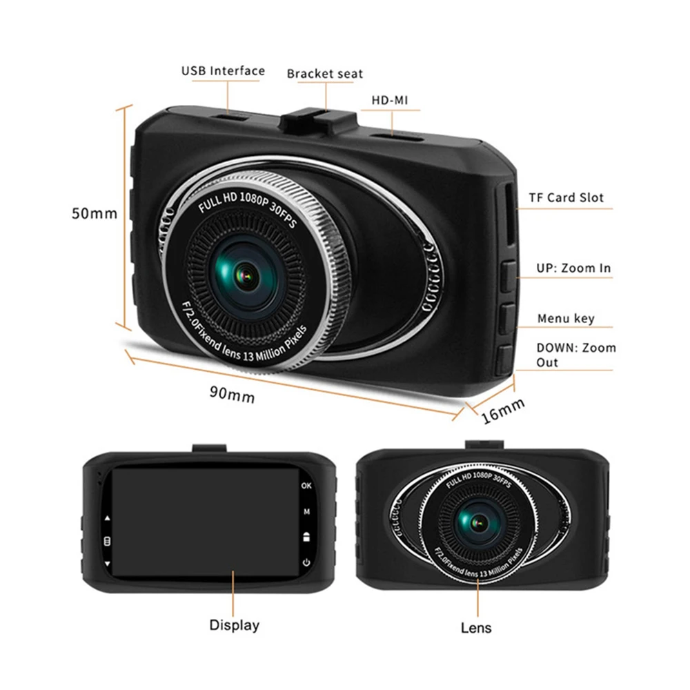 3 дюймовый Автомобильный видеорегистратор Full HD 1080 P HDMI 170 градусов мини