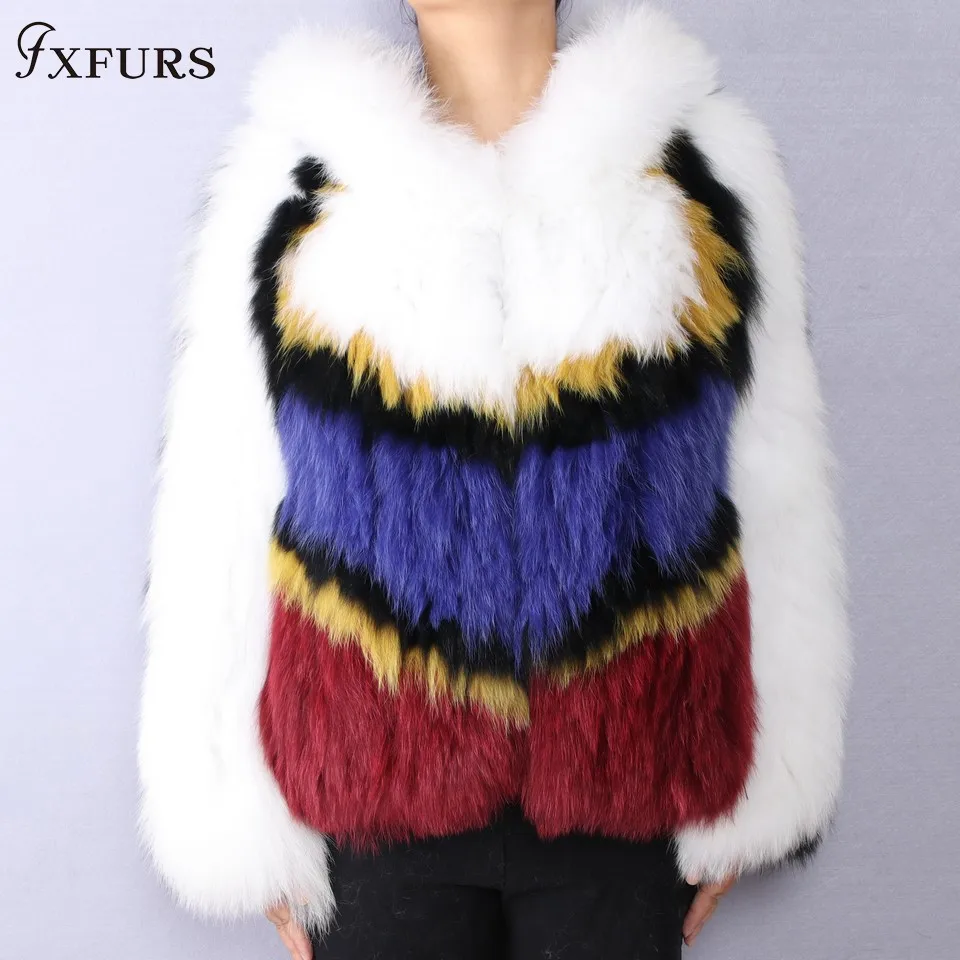 Fxfurs Renard Tricoté color 3 Fourrure Chaud Vestes Véritable Couleurs Capuche Femmes 2019 Manteau Mode Patchwork Avec De 1 color 2 Hiver Color rUq1PStnr