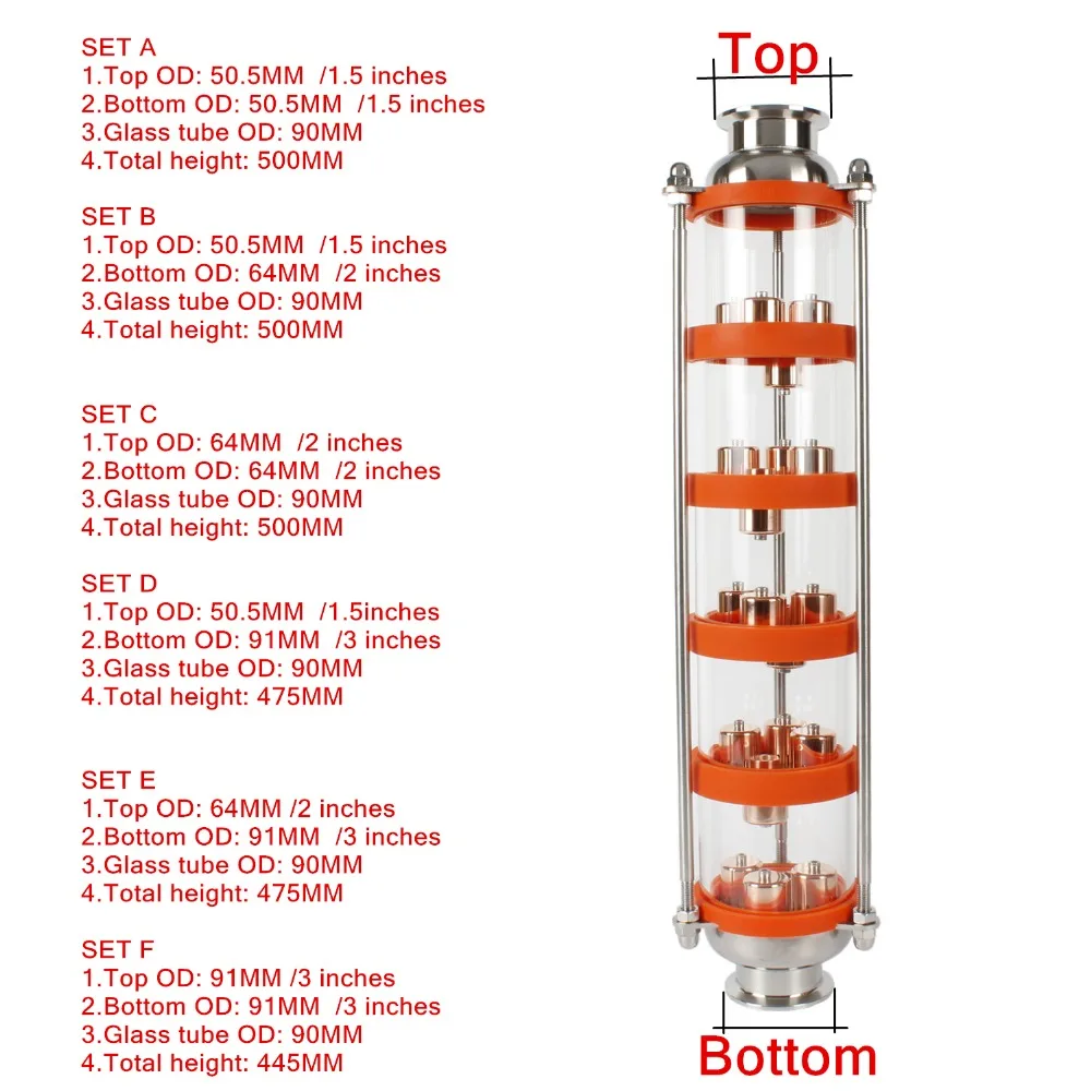 304 нержавеющая сталь/медный пузырьковый дистилляционный столб с 5 секциями для дистилляции. Стеклянная колонка