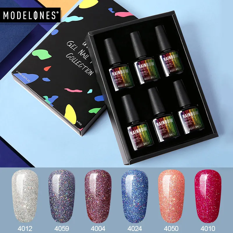 

Modelones 6Pcs/Lot Neon UV Gel Nail Polish Set Soak Off Rainbow Glitter Led Gel Nail Varnish Kits Semi Permanent Led Black Gel