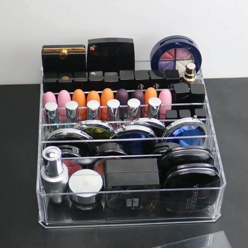 

Clear Plastic Adjustable Makeup Organizer 8 Slots Large Cosmetic Storage Box Dress Table Jewelry Organizer Adjust Makeup Storage