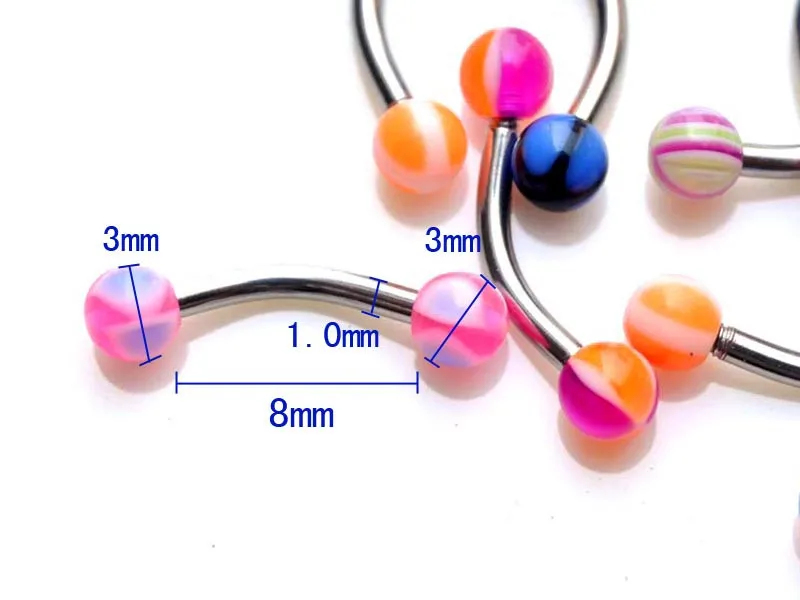 90 шт./лот Смешанные акриловые шарики в ассортименте язык ниппель Бар кольцо штанги пирсинг язык нержавеющая сталь ювелирные изделия для тела