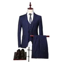 jacket pants vest 2017 new arrival high quality fashion single breasted suits men stripe men s
