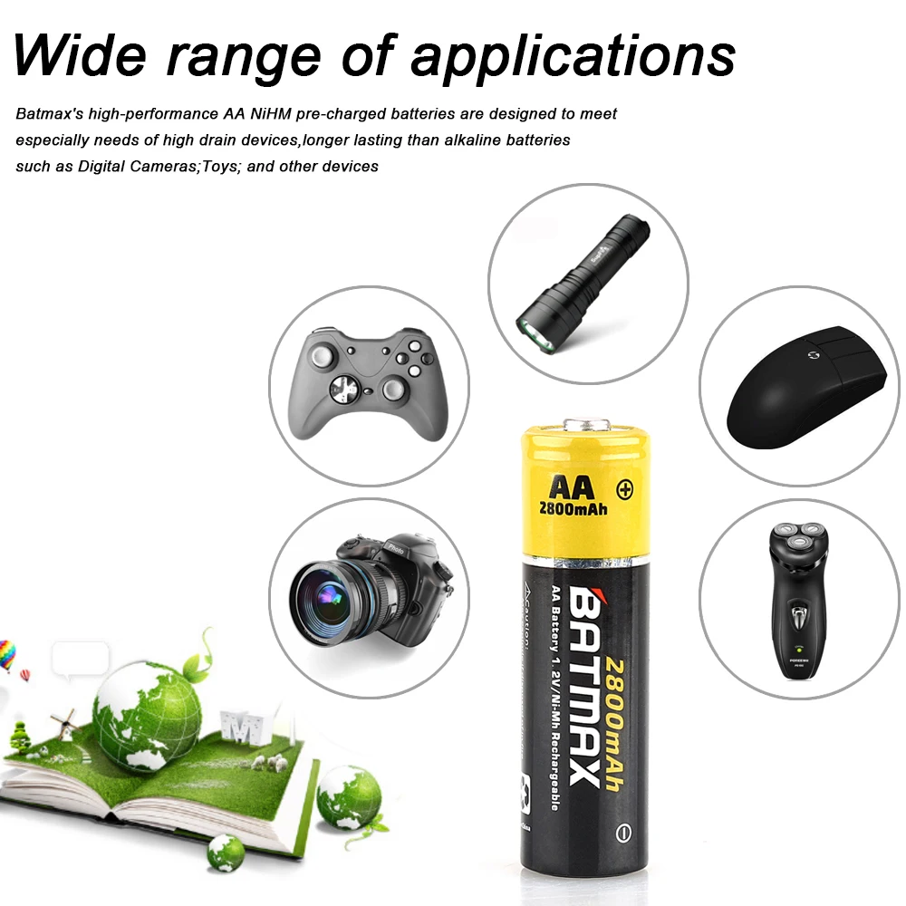 Набор аккумуляторных батарей AA 12 шт. 2800 мА/ч + 8 слотов для 1 2 В Ni MH AA/AAA|aa rechargeable