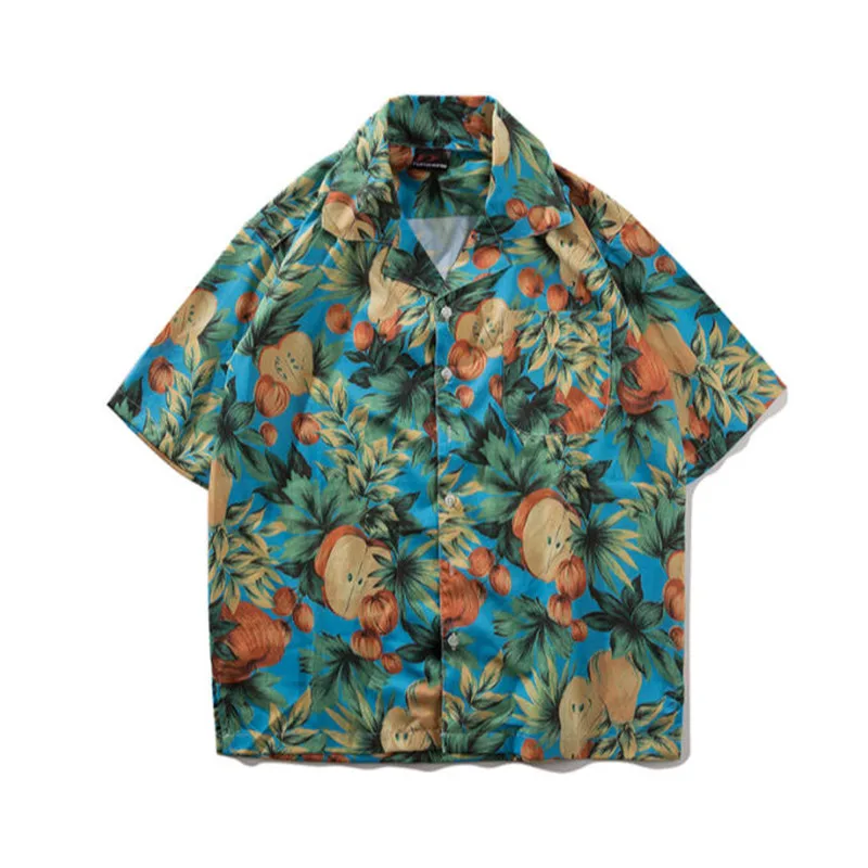 Summer Fashion Mens Hawaii Style Tree Print Short Sleeved Shirt Men Vintage Loose Hip Hop Shirt Hawaiian Shirts Ds50312