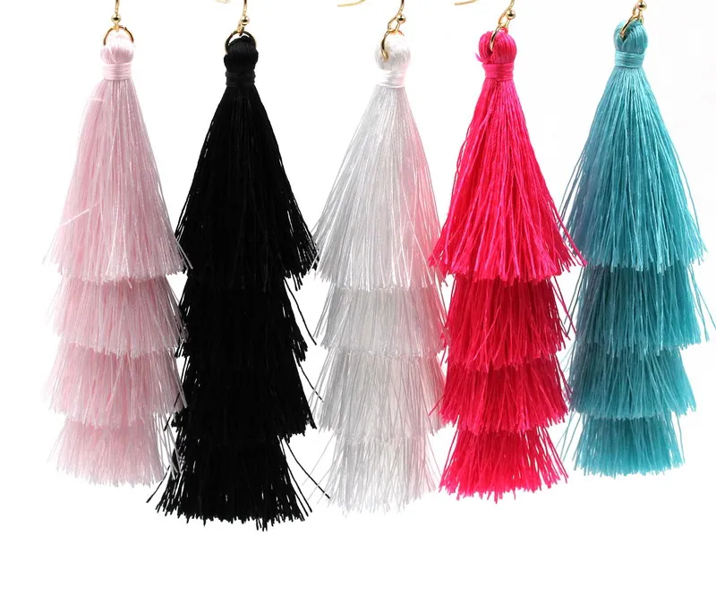 

2017 new 4 Layers Hot Tassel cute multicolor long Dangle Earrings for Women