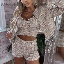 MissyChilli Lurex tweed Клубные костюмы из трех предметов женский сексуальный блейзер с длинным рукавом пальто женские осенние элегантные вечерние пиджаки