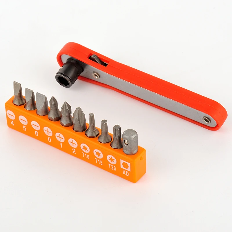 

Mini 1/4 Inch Ratchet Wrench Screwdriver Bit Set Pocket Size Reversible Drive Handle and Phillips Slotted Torx Pozidriv Hex Bits