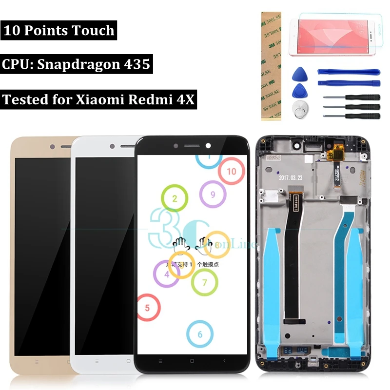 CAPASAE Xiaomi Redmi 4X ЖК-экран и рамка дигитайзер сборка 10-сенсорная панель Замена