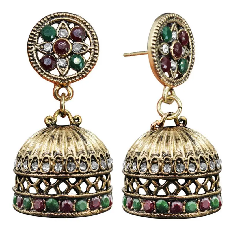 

Beautiful workmanship Ethnic Bali Jhumka Jhumki Brocade Crystals Mexico Gypsy Dangle Earrings Jewelry