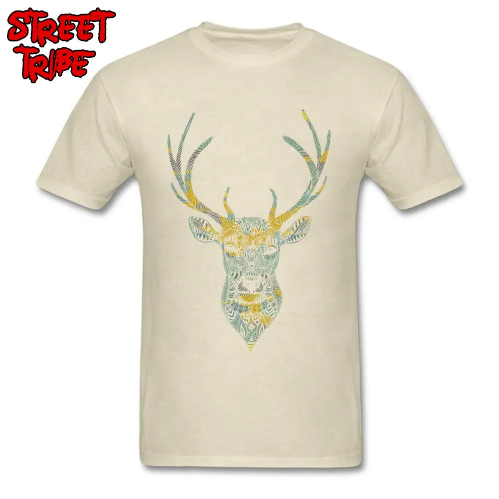 Deer Elusive Tops & Tees Funky Round Collar 3D Printed Short Sleeve Pure Cotton Student T-shirts Simple Style Tshirts Deer Elusive beige