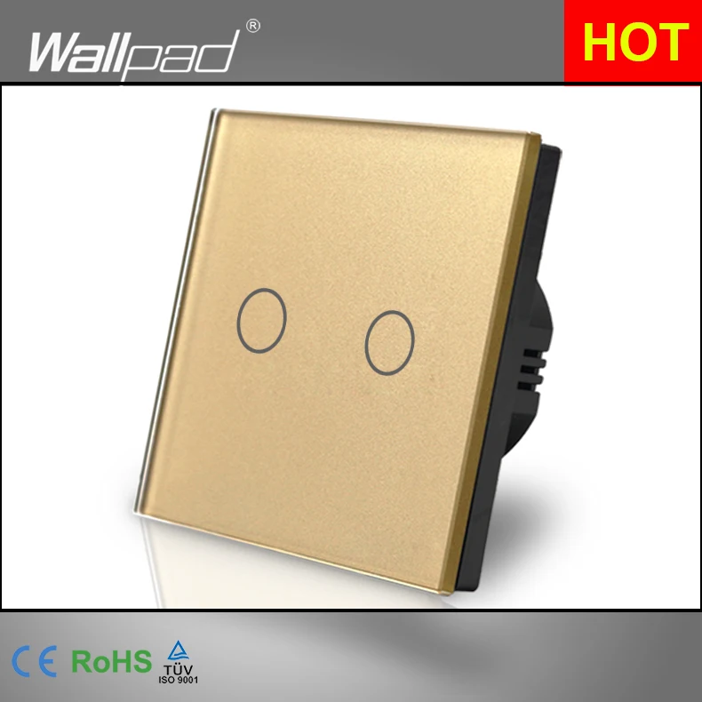 

Home Automation Wallpad EU UK Standard 110~220V LED Gold 2 Gang 1 Way Touch Sensor On/ Off Touch Light Switch with LED