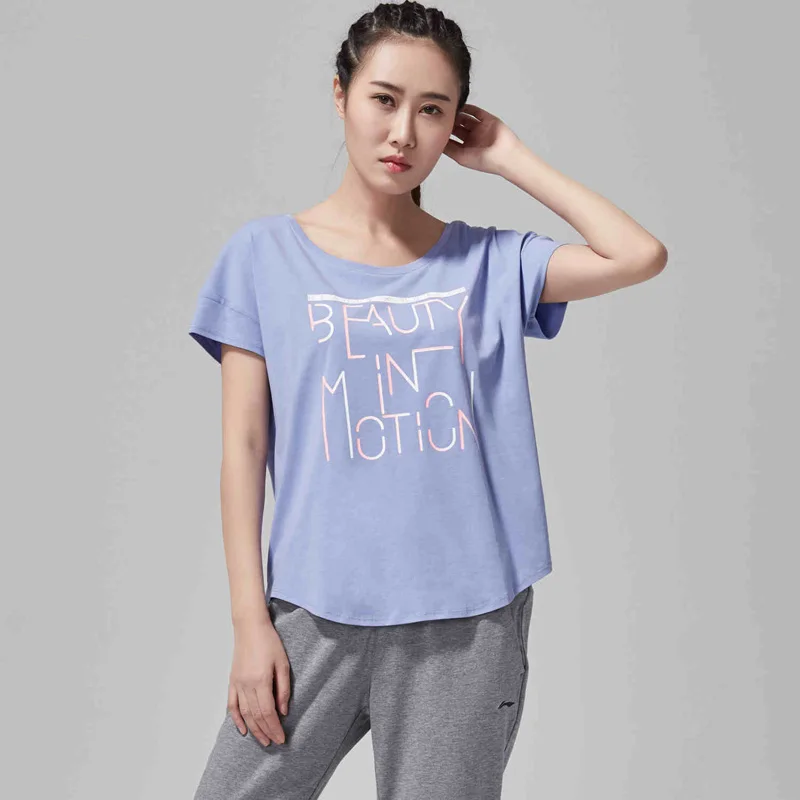 Распродажа) Li-Ning Женская тренировочная футболка 68% хлопок 32% полиэстер свободная посадка на сухой основе подкладка Спортивная футболка Топы ATSN072 WTS1396