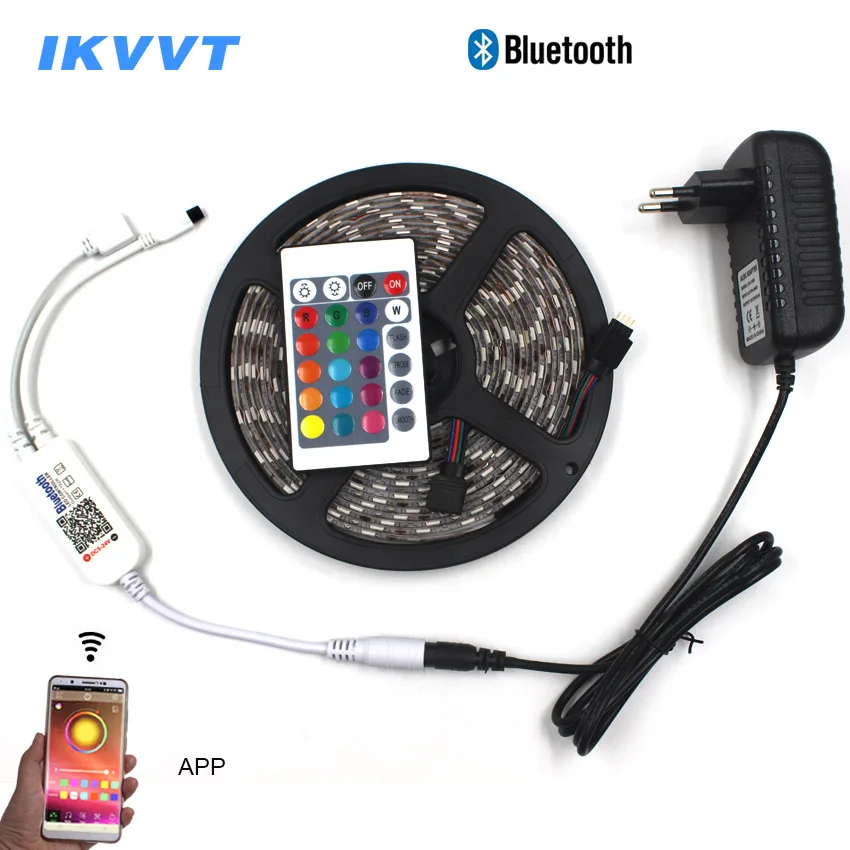 

IKVVT 5m 10m 5050 LED Strip Light LED Strip 12V Waterproof RGB tape Rope Neon Light Kit + Bluetooth Controller +Power supply 12V
