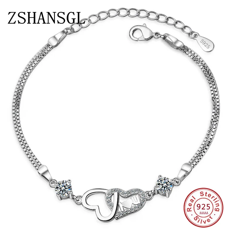 

2018 Fashion White/Purple CZ Crystal Love Heart Forever 925 Sterling Silver Bracelet for Women Jewelry Chain Charm Bracelets