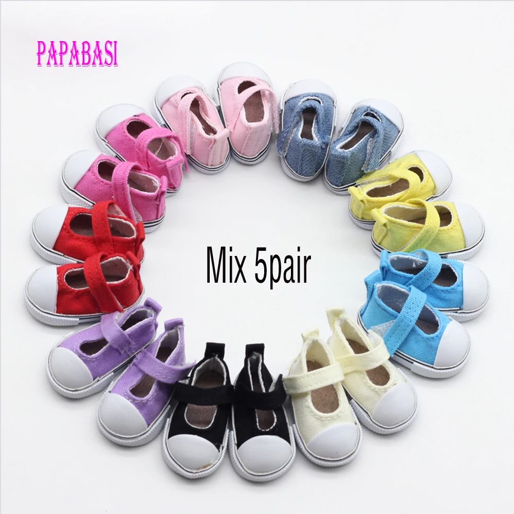 5pair Mix Assorted 5cm Canvas Shoes For BJD Doll Fashion Mini Toy Shoes Sneaker