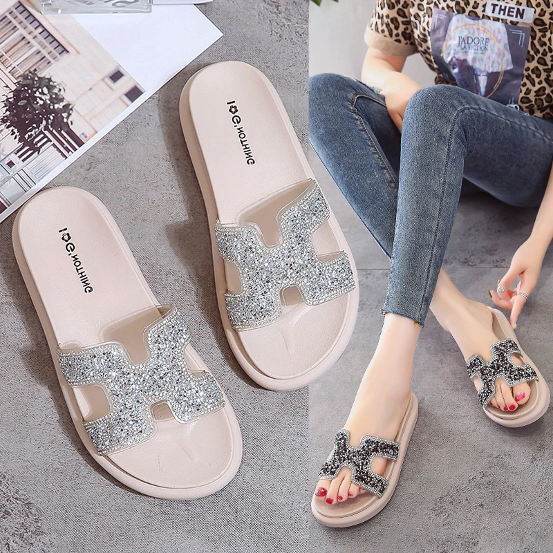 

Summer New Women Slides Shoes Fashion Crystal Platform Beach Slippers 2019 New Slippers Casual Sandals
