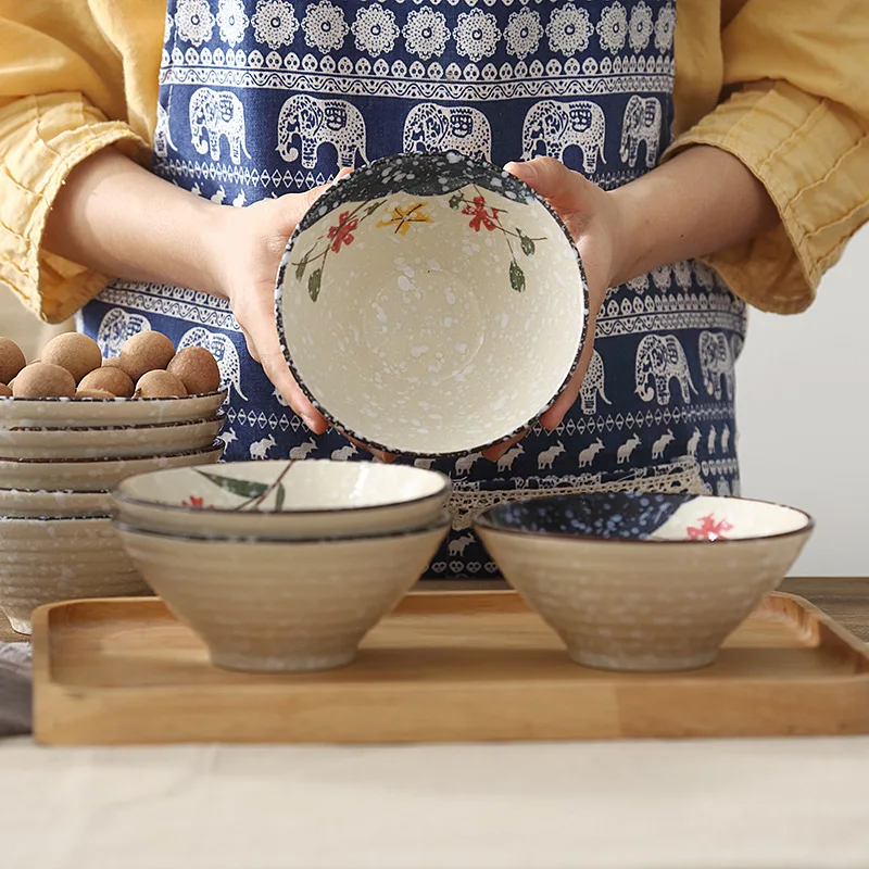 2 шт., японская керамическая миска, Салатница, миска для лапши, фарфоровая миска для рисового супа, ручная роспись, контейнер для фруктов, керамическая посуда