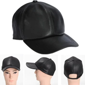 

New Men&women Black Leather Peaked Cap Gatsby Hat Newsboy Driving Golf Flat Military SL