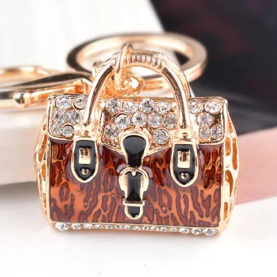 Милая Дамская Женская цепочка для ключей для сумки Золотая сумка с узором модный очаровательный кошелек брелок Подвеска драгоценный камень подарок - Цвет: Shallow coffee