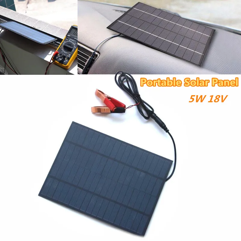 

5W 18V Solar Panel Portable Power Bank Board External Battery Charging Solar Cell Board DIY Clips Outdoor Travelling